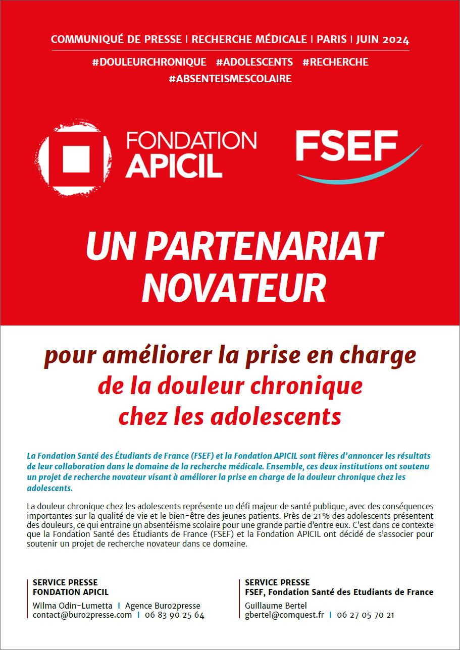 Communiqué de presse - Adolescents douloureux FSEF et Fondation Apici Juin 2024
