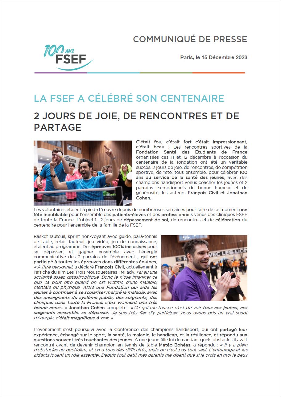 Communiqué de presse - Retour sur les Olympiades Décembre 2023